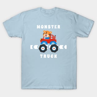 Cartoon vector of monster truck with little animal driver. T-Shirt